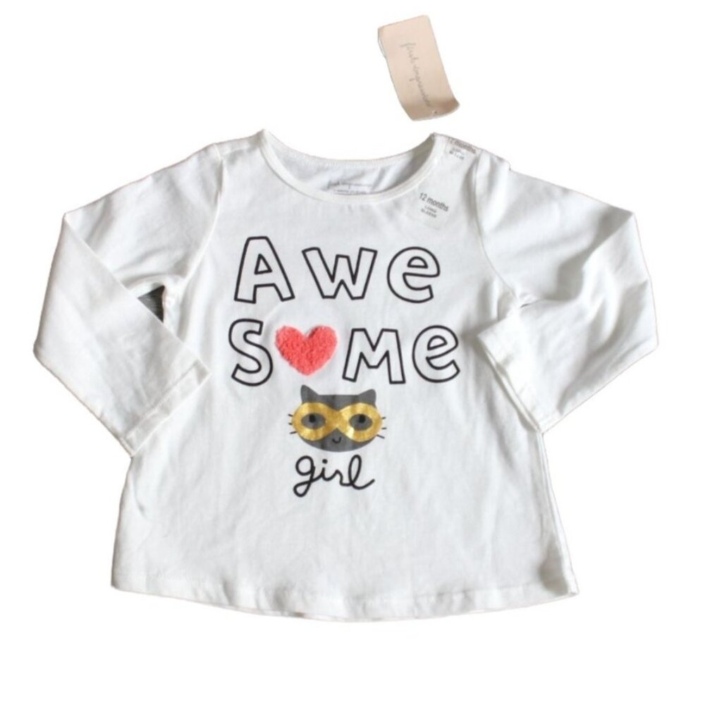 First Impressions Infant Long Sleeve 'Awesome Girl' T-Shirt-White-12 Months